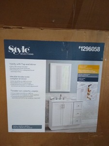lot 7863 image: Style Selections 36.5-in White Single Sink Bathroom Vanity (no top) (Mirror Included)