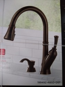 lot 7882 image: Delta Savile Pull-down Kitchen Faucet Venetian Bronze Model 19949z-rbsd-dst Open