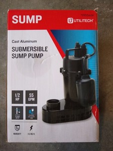 lot 7892 image: Utilitech Cast Aluminum Submersible Sump Pump 12 Hp 115v 55 Gpm 0955624