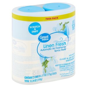 lot 7900 image: Great Value Automatic Air Freshener Spray Refill, Linen Fresh, 12.34 oz, 2 Count