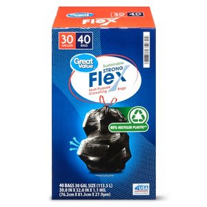 lot 7905 image: Great Value Multipurpose Large Trash Bags, 30 Gallon, 40 Bags (Flex, Drawstring)