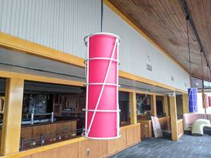lot 7003 image: (2) Red Hanging Light Fixtures