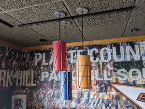 lot 7006 image: (2) Light Fixtures, Red, Blue, And Orange