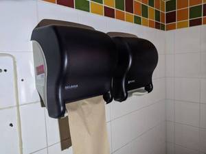 lot 7032 image: Two San Jamar Paper Towel Dispensers, One Eco Lab Soap Dispenser