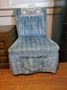 lot 1147 image: Vintage Striped Velvet Powder Blue Accent Chair