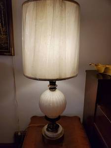 lot 2114 image: Marble .Brass and Glass Globe Lamp . Tested and Working
