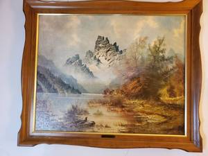 lot 2122 image: Misty Peaks Print. by Wijmer.in Wooden Frame