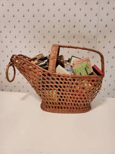 lot 2143 image: Wicker Coal Bucket Filled with Vintage Matches