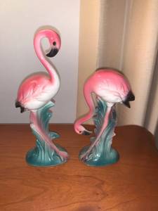 lot 6233 image: Porcelain Pink Flamingo Statues Location Mantel