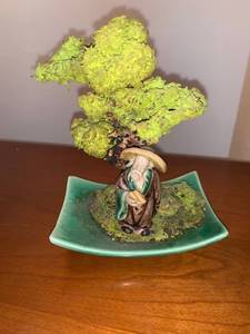 lot 6242 image: Asian Man Under Bonsai Tree Figure Location Mantel