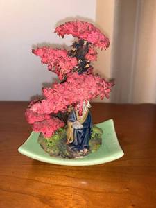lot 6243 image: Asian Man Under Bonsai Tree Figure Location Mantel