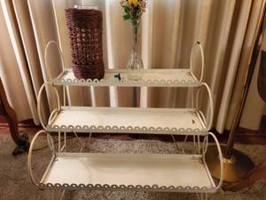 lot 6247 image: Metal 3 Tier Plant Stand With Contents Included