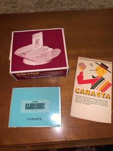 lot 6255 image: Canasta Cards Tray and Score Sheets Location Mantel