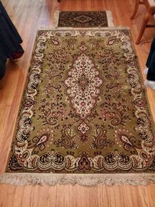 lot 6259 image: Lot of 2 Area Rugs. Sage and Burgandy Color. Victorian Style