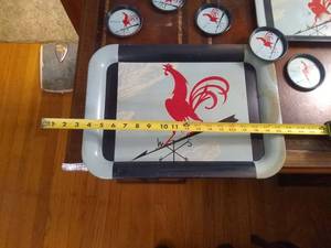 lot 7906 image: Lot Of Cool Rooster Trays And Matching Coasters
