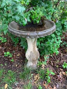 lot 7911 image: 2 Piece Cement Bird Bath Location Back Storage