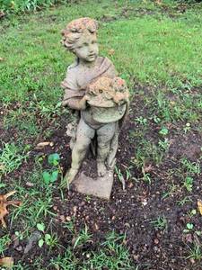lot 7912 image: Boy Carrying Basket Cement Statue Location Back Storage