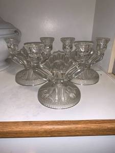 lot 7935 image: Set of 3 Pressed Glass Candle Holders Location Kitchen