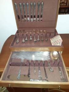 lot 8560 image: Silver Overlaid Utensils in Wooden Case with Missing Pieces