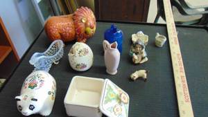 lot 10007 image: trinket box - lion - cat - mini vases - glass slipper
