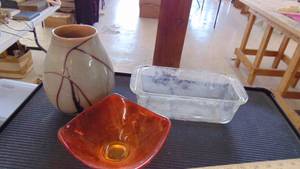 lot 10026 image: vase - glass loaf pan - candy dish