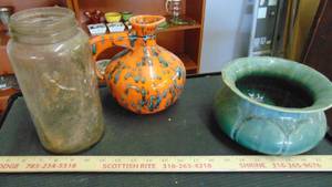 lot 10035 image: Pitcher and vases - glass - ceramic