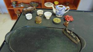 lot 10043 image: buffet tray - milk glass bowl - bowls and pitcher - 22 cal starting caps