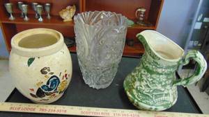 lot 10052 image: 3 vases - ceramic - crock - glass