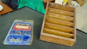 lot 10071 image: hanging hook assortment - wooden divided box