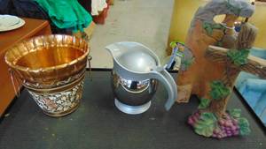 lot 10088 image: copper bucket - silver pitcher - 2 crosses