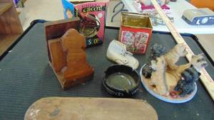 lot 10109 image: giant gyroscope - ash tray - brush - dog candle holder