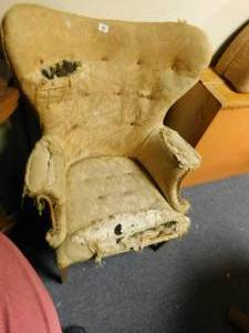lot 10153 image: very old wing back upholstered chair - needs recovered