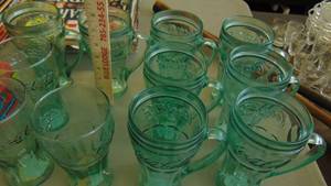 lot 10201 image: green glass Coca Cola mugs