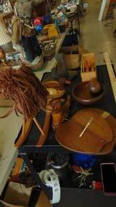 lot 10207 image: table full of wood items - rocking horse