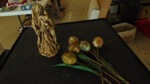 lot 10228 image: religious statue - enamel flowers