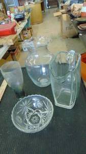 lot 10243 image: heavy glass pitcher - candy dish - vase