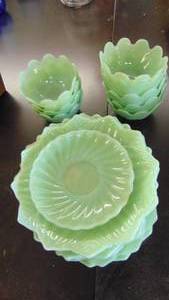 lot 10247 image: green milk glass plates
