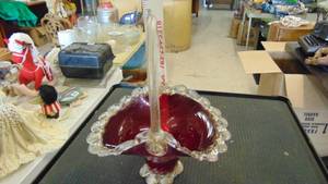 lot 10266 image: red and clear glass basket