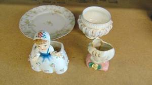 lot 10300 image: vintage lady vase - girl planter - bowl - plate