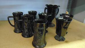 lot 10307 image: big black coffee mugs - black glasses -  pitcher