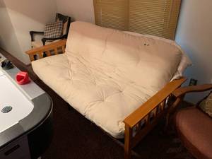 lot 1472 image: Nice Futon W Pine Wood Armrests