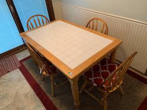 lot 1482 image: White TileWood Kitchen Table W 4 Chairs