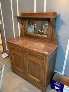 lot 1484 image: Antique Walnut Buffet W Marble Top