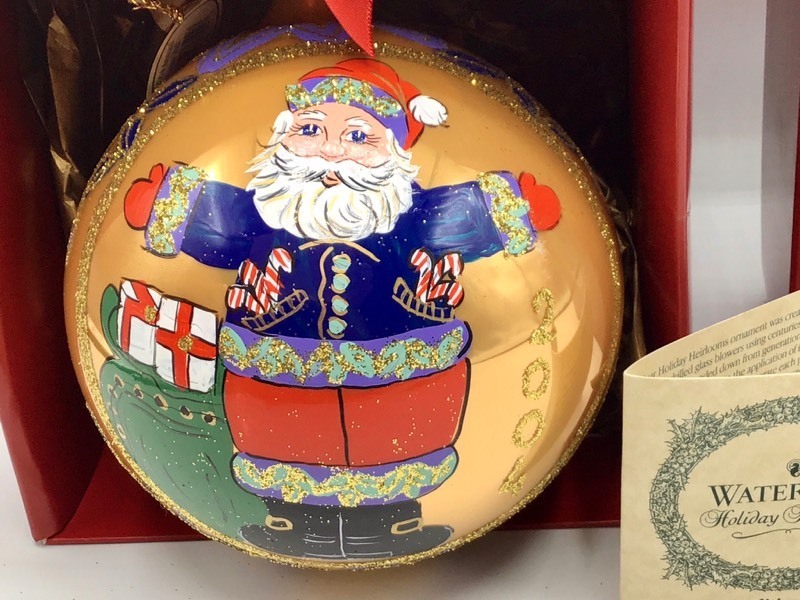 lot 1002 image: Waterford Holiday Heirlooms Annual Santa Ball Ornament 130786 in original box