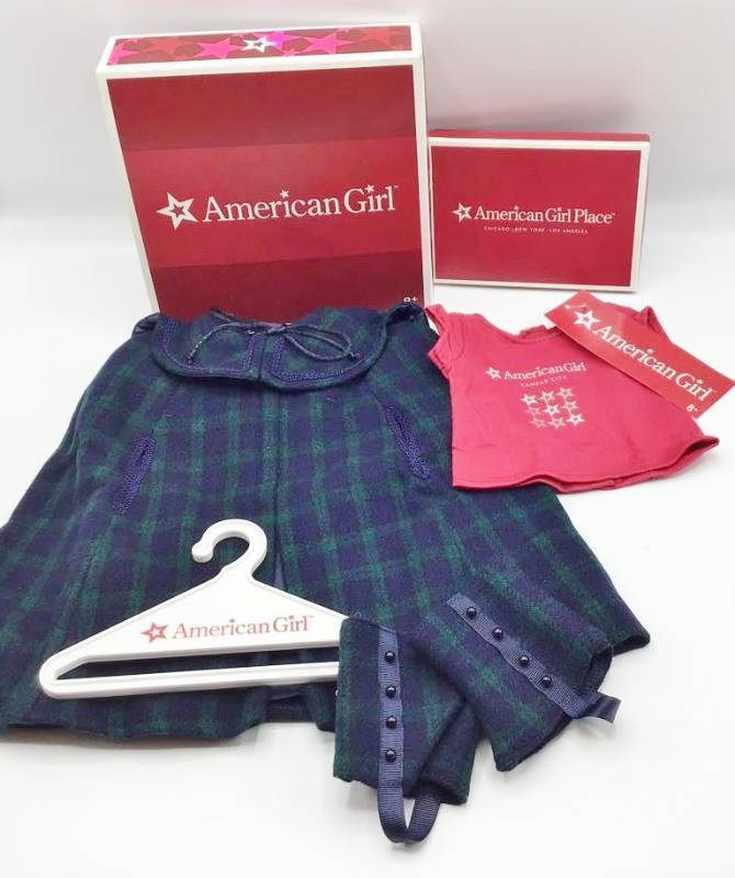 lot 1012 image: American Girl - Samanthas Plaid Cape & Gaiters for Doll  AG hanger - New in Box