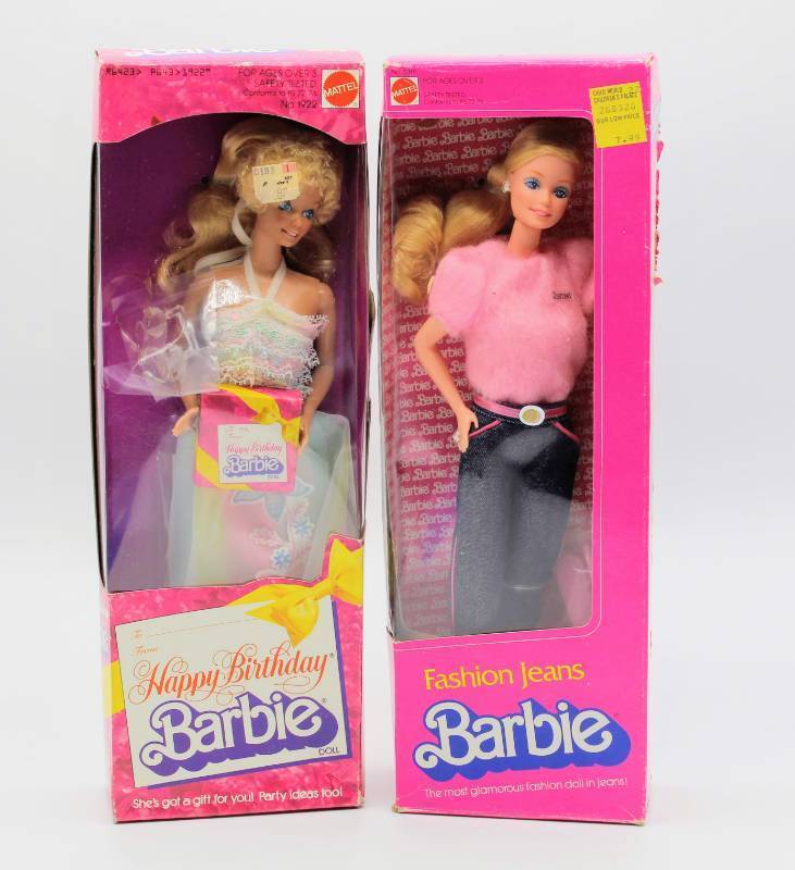 lot 1029 image: Mattel 1980 Happy Birthday Barbie No. 1922 NRFB and 1981 Fashion Jeans Barbie No. 5315