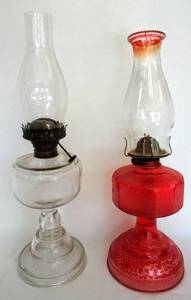 lot 5451 image: 2 Vintage Hurricane Lamps