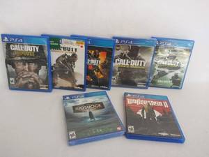 lot 5475 image: 7 PS4 Games  5 Call of Duty (WWII, Advanced Warfare, Black Ops, 2 Infinite Warfare (1 Sealed)) Bioshock The Collection (Un-Opened) & Wolfenstein II
