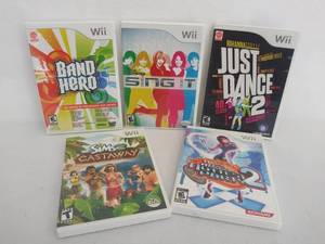 lot 5476 image: 5 Wii Games - Band Hero, Sing It, Just Dance 2, Sims 2 Castaway, & Dance Dance Revolution 2