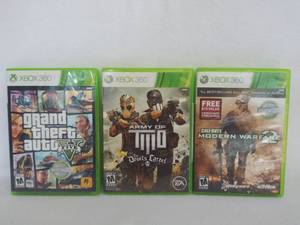 lot 5478 image: 3 XBOX 360 Games  Grand Theft Auto V, Army of Two, & Call of Duty Modern Warfare 2